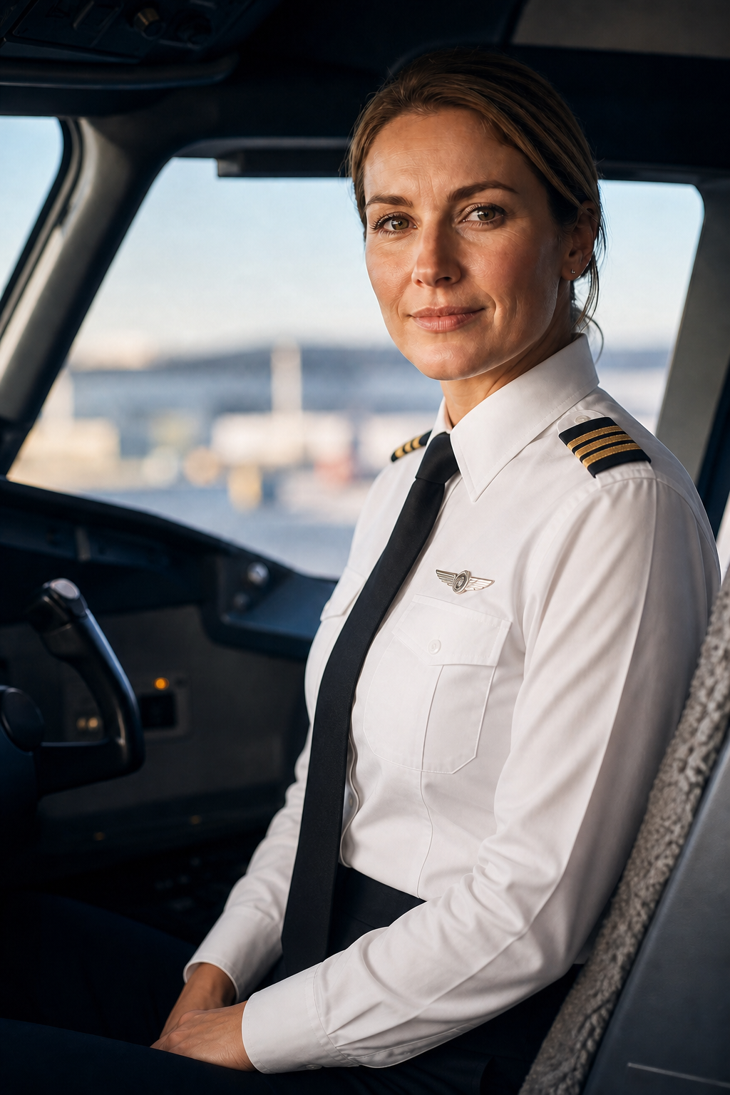 Pilot in a professional regional-airline uniform